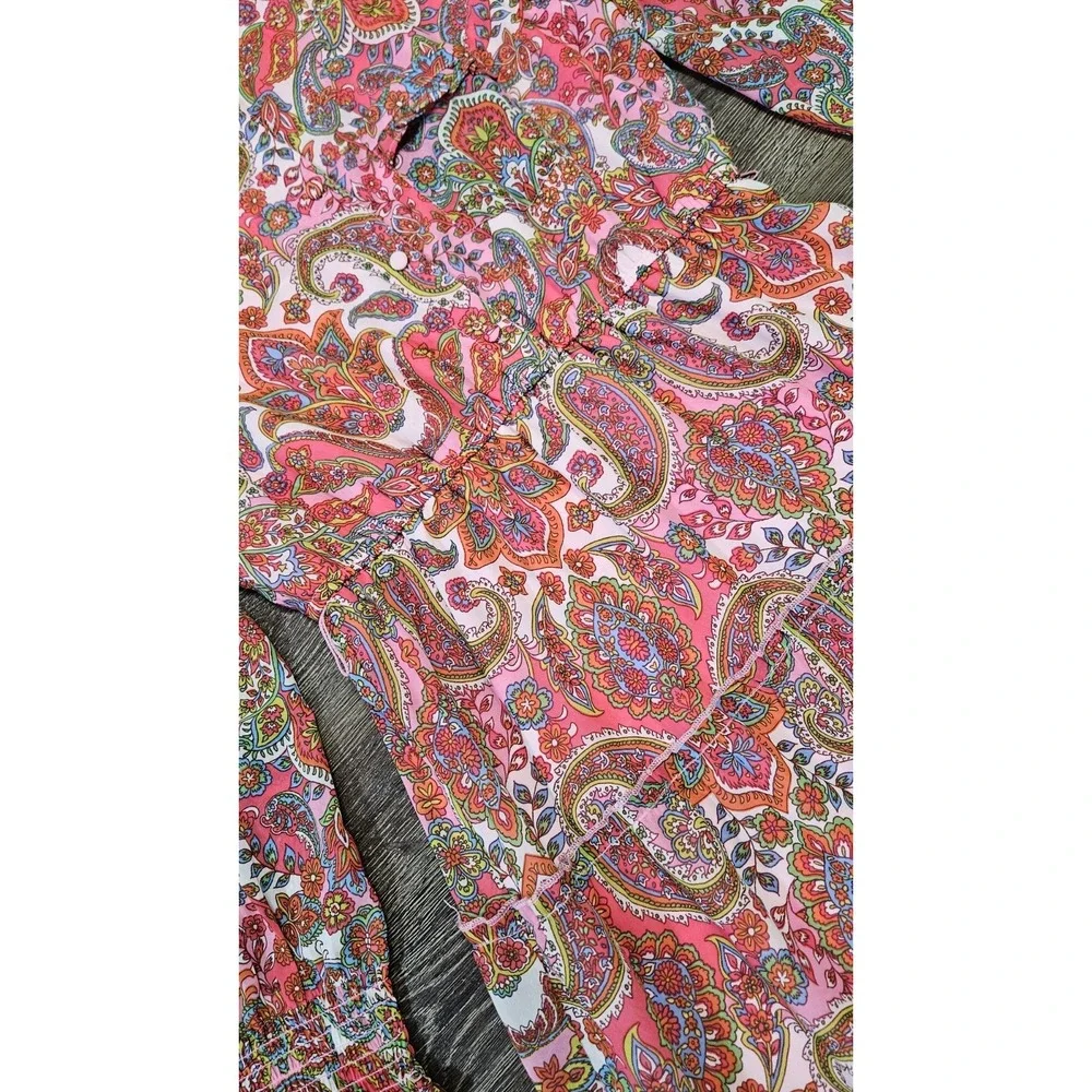 Harlow & Rose Pink Paisley Print Long-sleeve Midi Dress Size Medium Missing Belt - Picture 7 of 16
